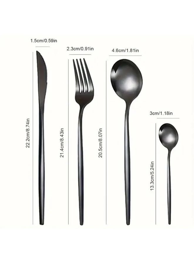 32 Piece Stainless Steel Cutlery Set Mirror Polished Dishwasher Safe Silver Black - Image 3